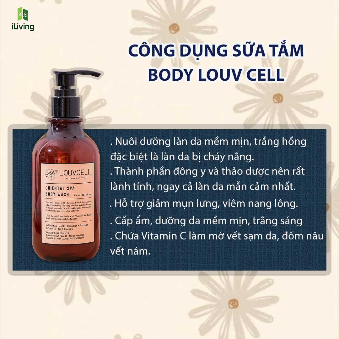 Bộ chăm sóc da body sữa tắm dưỡng thể Louv Cell 300ml và tẩy da chết body Louv Cell 230ml LOUTDCST