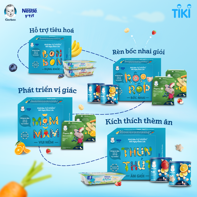 Thun thút ăn giỏi - Combo 3 -  1 Bánh gạo ăn dặm hữu cơ Gerber Organic Vị Nam Việt Quốc Táo Củ Dền + 2 Bánh ăn dặm Gerber Vị Dâu Táo +Tặng 1 lon Gerber puff