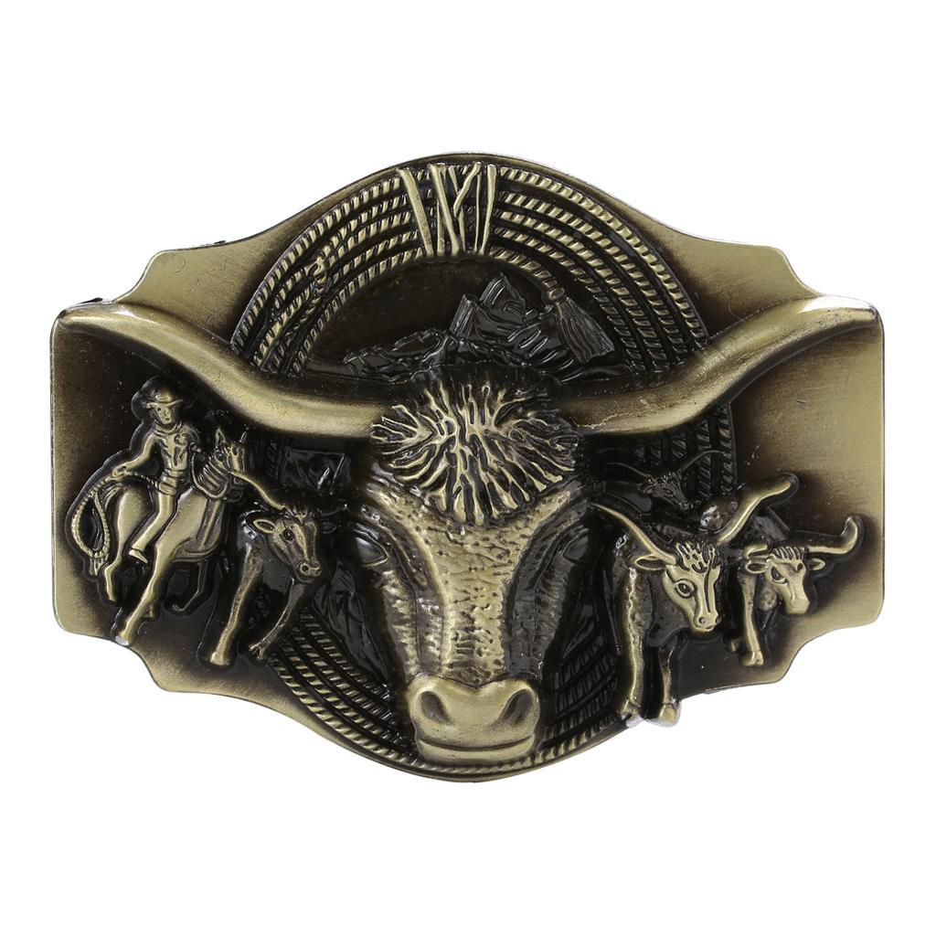 Retro Western Cowboy Belt Buckle Embossed Long  Rodeo Bronze Buckle