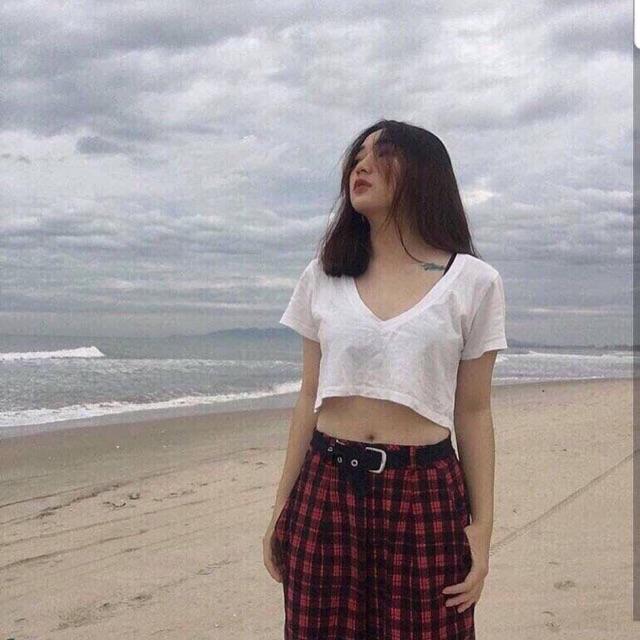 Áo thun tay ngắn body cô tim croptop