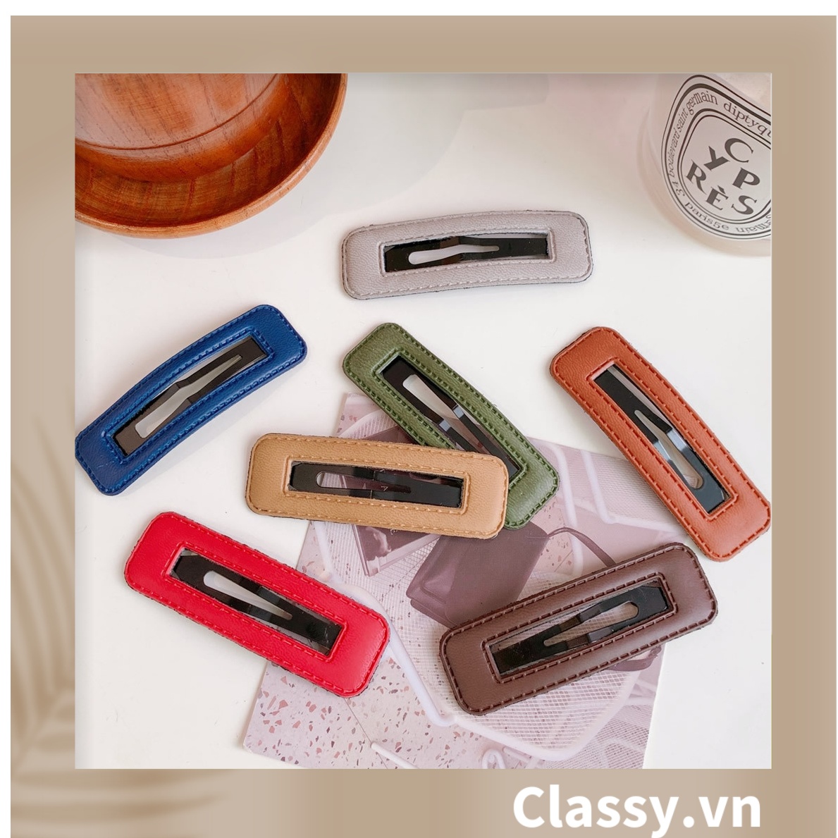 Kẹp Classy tóc  dạng clip đen bọc da trơn màu phong cách tối giản theo phong cách Hàn Quốc PK782