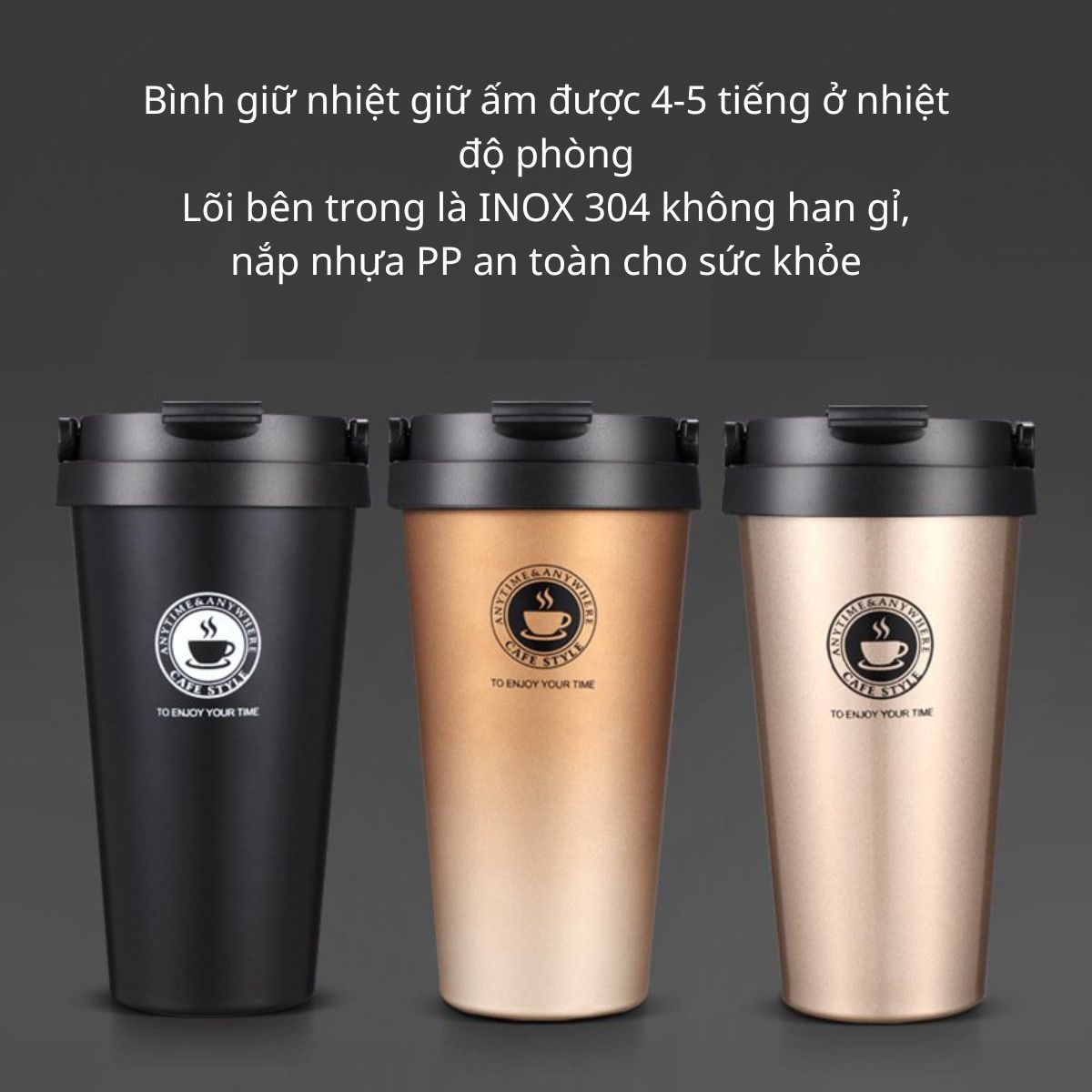 Bình Nước Giữ Nhiệt Inox SmartChoice Cốc Giữ Nhiệt Cafe 500ml Bình Nước Giữ Nhiệt Có Quai Xách Tiện Lợi, 5 Màu Thời Trang