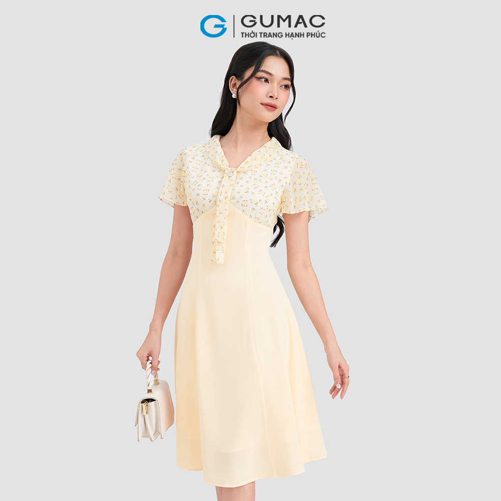 Đầm xòe phối hoa thời trang GUMAC DD03055