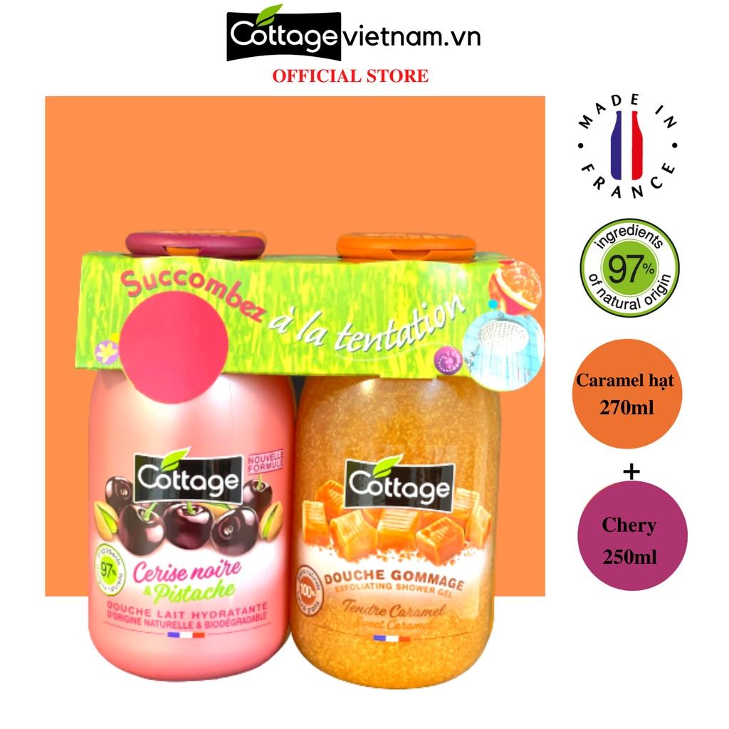 Sữa tắm dạng gel Cottage cặp chai 270ml caramel và 250ml cherry