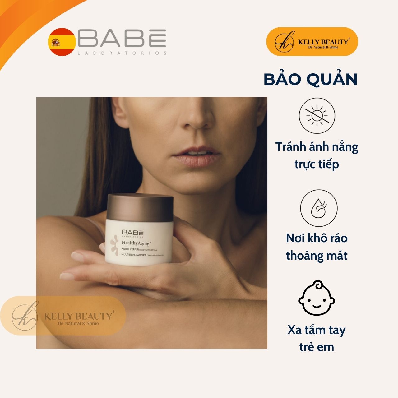 Kem Đêm Tái Tạo Phục Hồi Da BABE Multi Repair Renovating Cream - Giảm Nếp Nhăn Li Ti, Sáng Da, Đều Màu Kelly Beauty