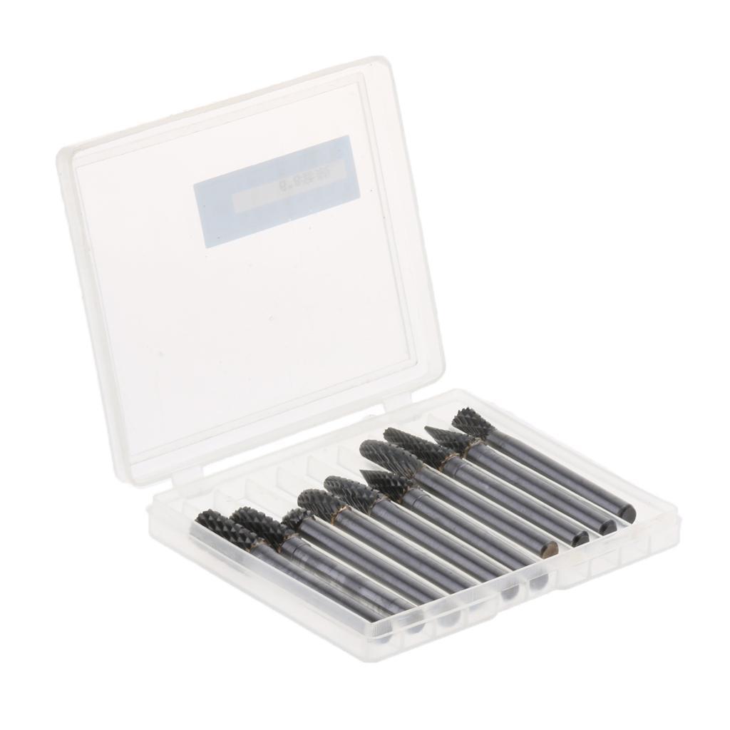 10 Pieces 6mm Shank Double Cut Carbide Rotary Burr Die Grinder Carving Bit for Woodworking Carving Engraving Polishing