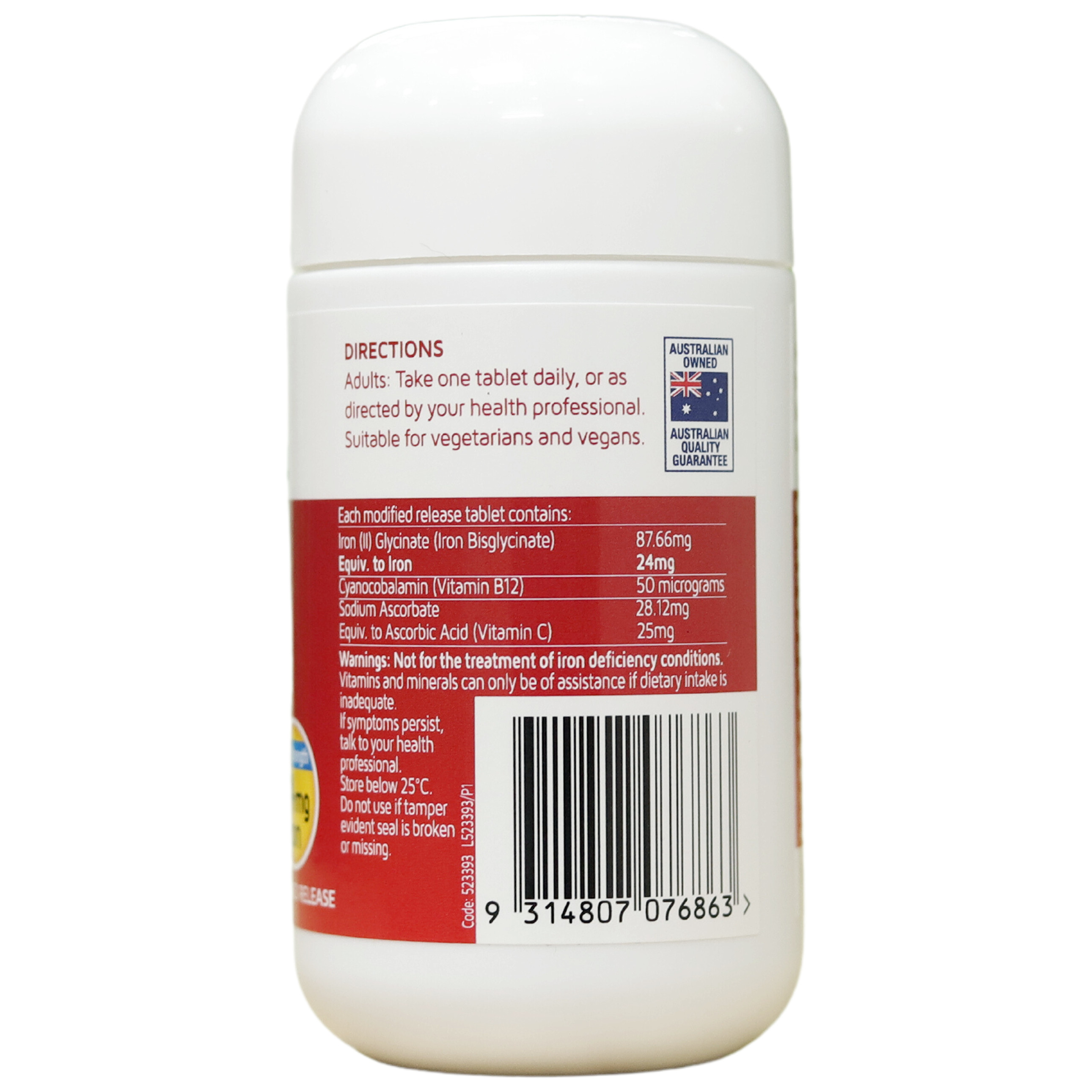 Viên uống Nature’s Way High Strength Iron + Vitamin C&B12 – Bổ sung sắt hữu cơ hàm lượng cao 24mg