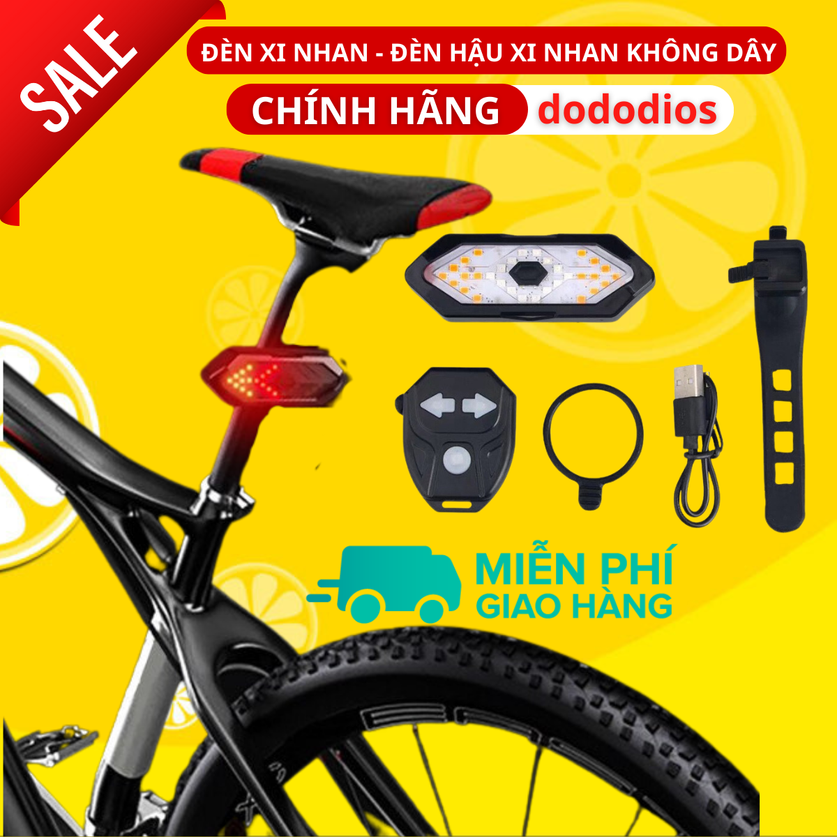 Đèn xe đạp xi nhan không dây siêu nhậy lắp cột yên 5 chế độ sáng KÈM CÒI - Hàng chính hãng dododios