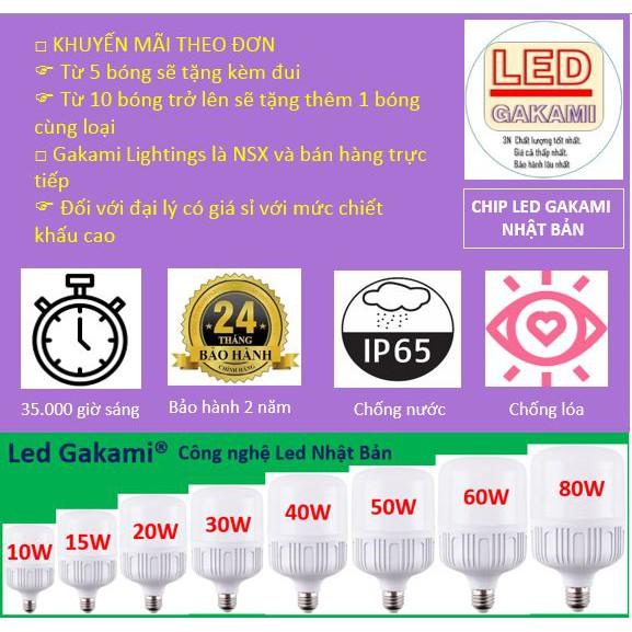 Bóng đèn LED trụ 9w 20w 30w 40w 50w 60w 80w siêu sáng, chất lượng cao, sử dụng chipled Gakami Nhật Bản cao cấp