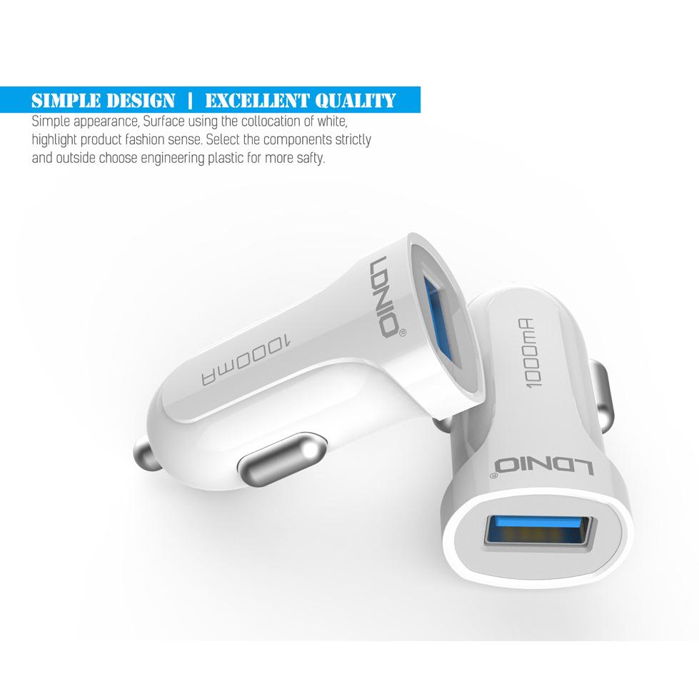 Tẩu sạc nhanh ô tô LDNIO 12w 1 cổng USB, tẩu sạc ô tô nhỏ gọn, hàng chính hãng - Thành Công Mobile