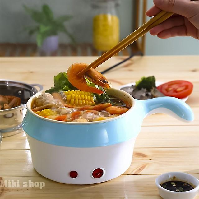 Nồi Nấu Lẩu Mì Tôm Mini Cắm Điện Đa Năng Size 18cm Tặng Kèm Nối Hấp Inox Cao Cấp