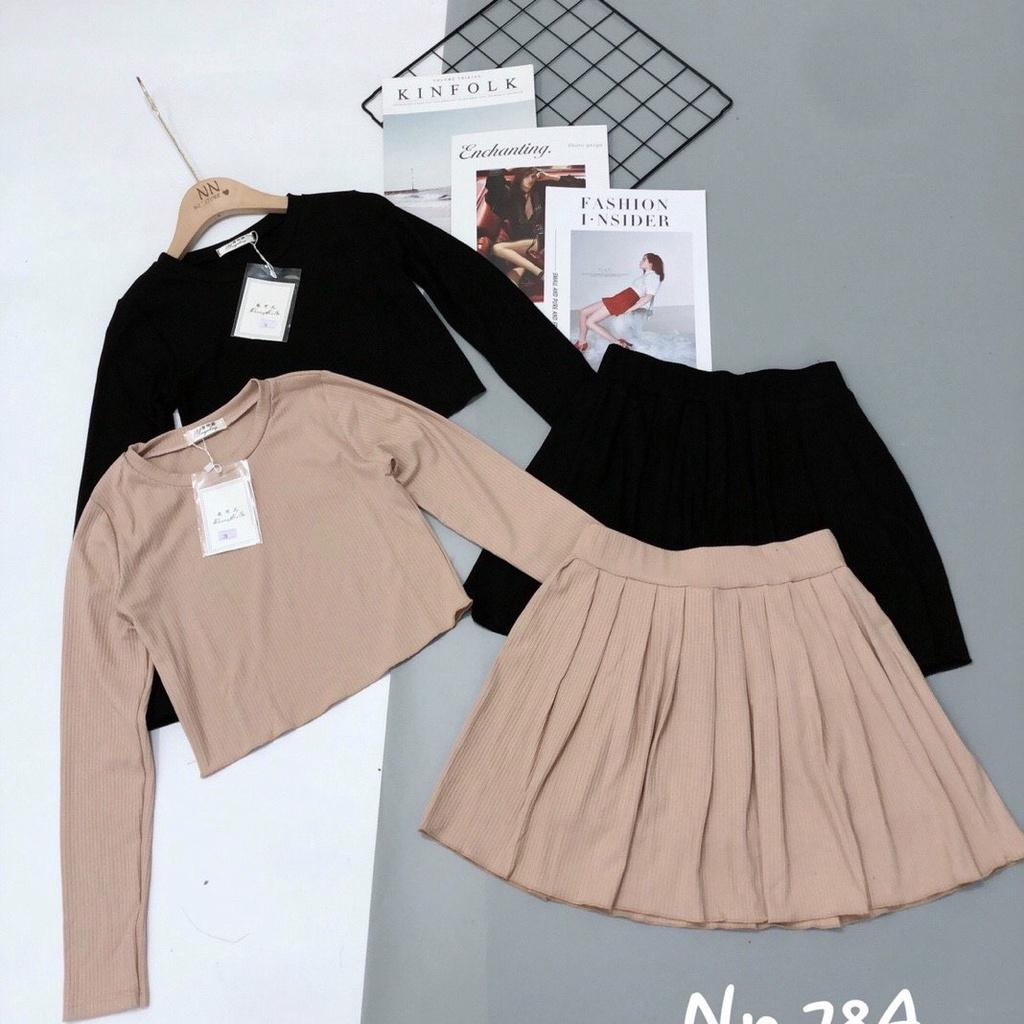 Váy set áo croptop kèm chân váy xếp ly