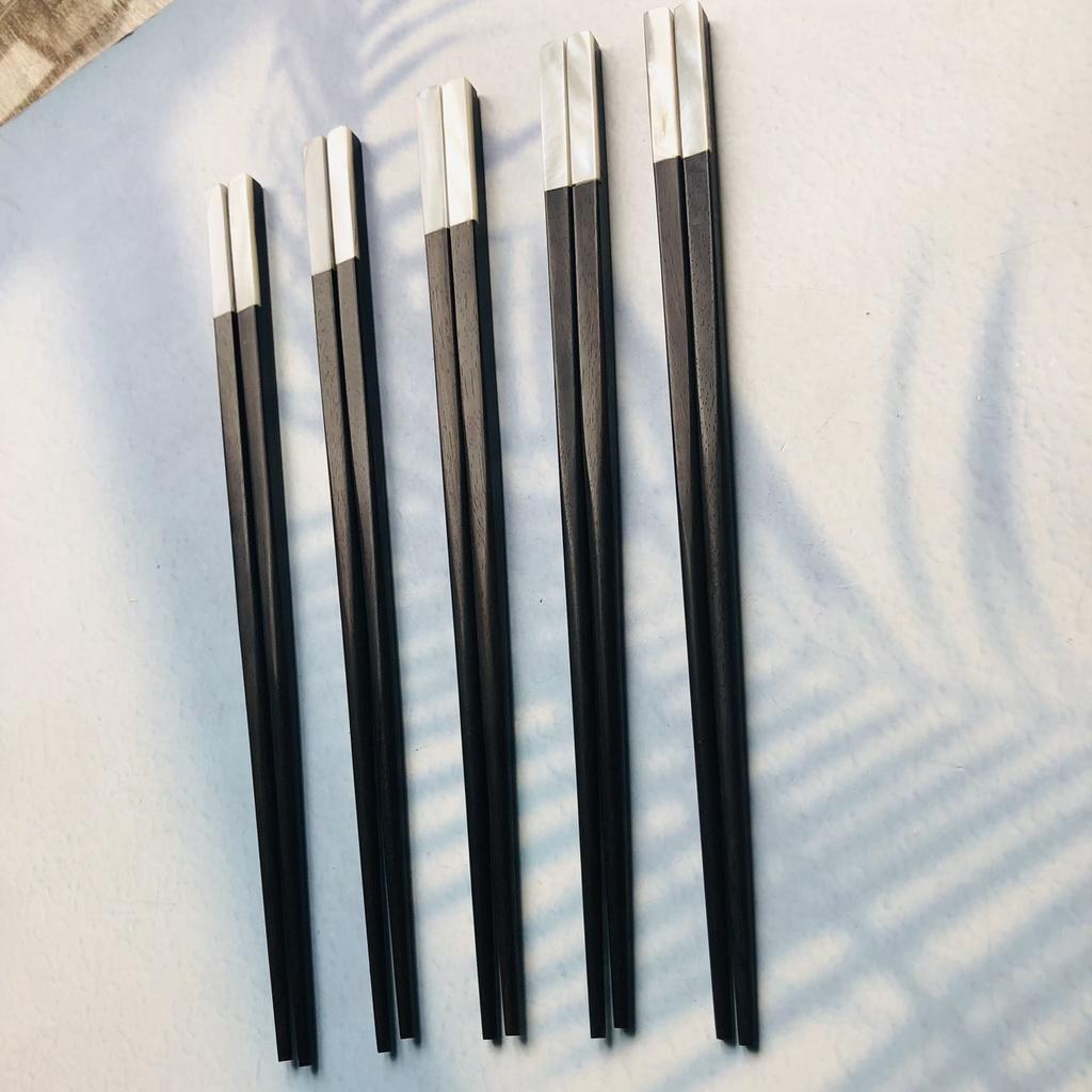 ĐŨA GỖ MUN 25cm Cán Khảm Trai Trắng, Đũa Gỗ Mun Tự Nhiên, Đũa Ăn Cơm, Phụ Kiện Nhà Bếp, Decor Của Craft Closet