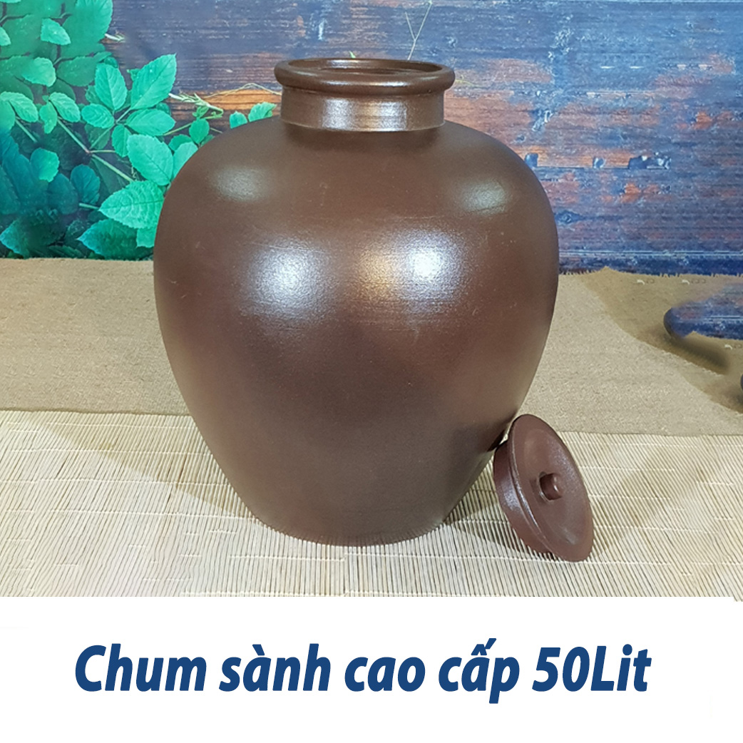 Chum Sành Ngâm Rươu Mẫu Trơn Gốm Sứ Bat Trang - 50L (có 2 nắp đậy)