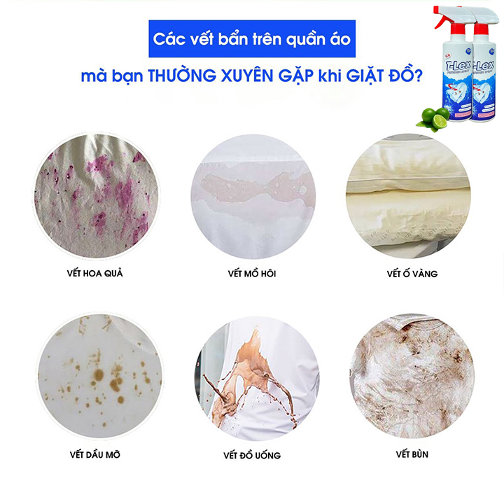 Chai Tẩy Trắng Quần Áo T-LEX 500ml, Tẩy Mốc, Ố Vàng, Không Phai Màu - Dùng Cả Vải Trắng, Màu