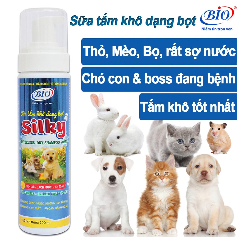 MUA 2 TẶNG 1 Sữa tắm khô dạng bọt Bio-Silky cho chó mèo, Làm sạch, lông óng mượt và thơm lâu 200ml-79300