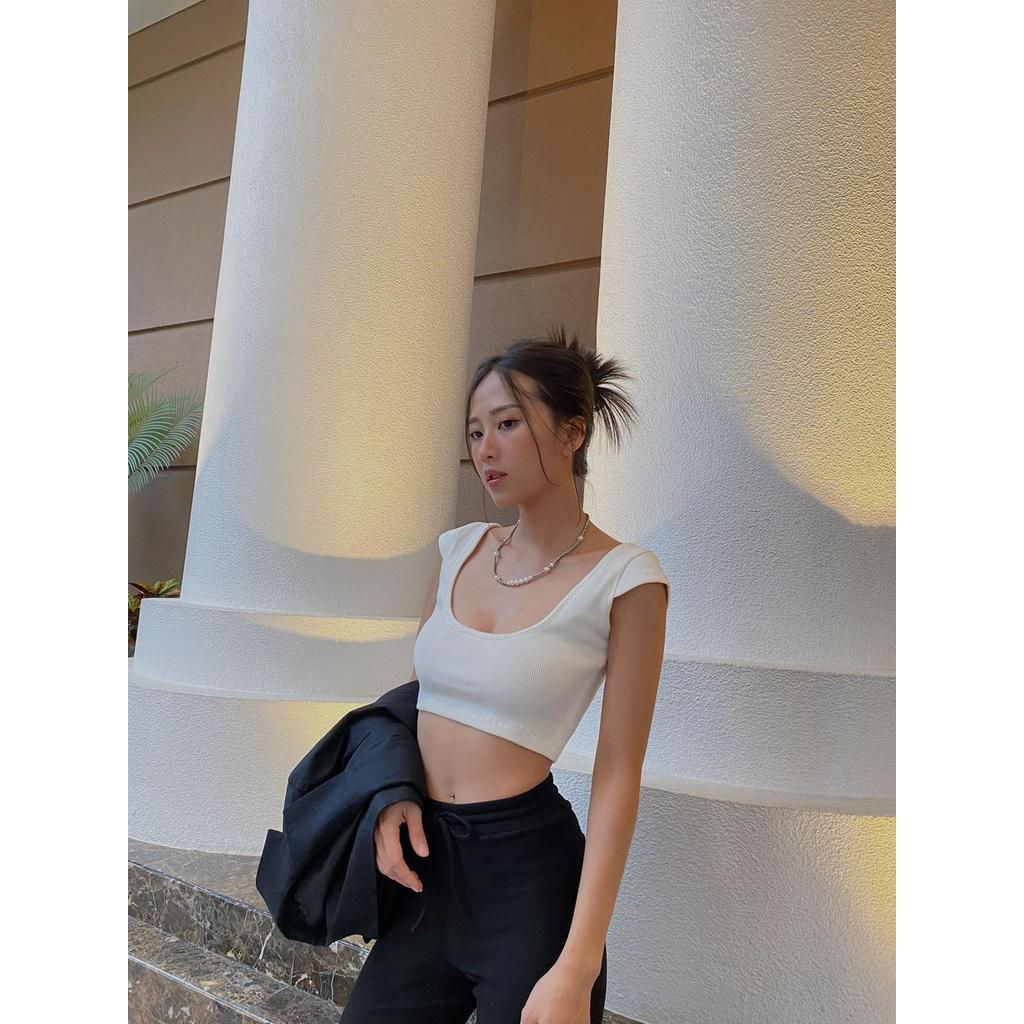Áo Croptop tay ngắn cổ vuông kiểu chất thun dày dặn mềm mại cá tính thời trang nữ carrotxinhdep