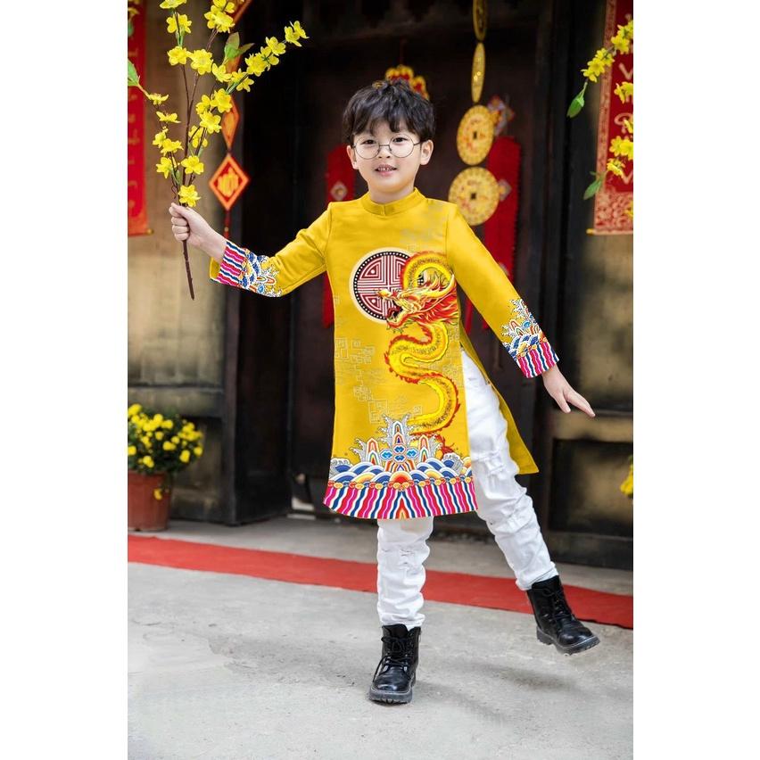 Áo dài rồng bây chất gấm