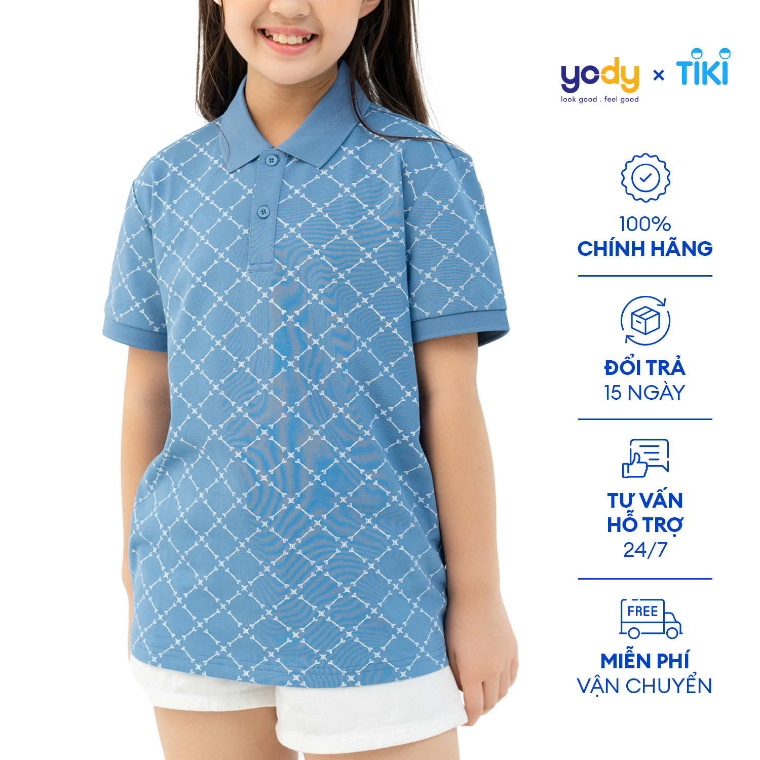 Áo Polo Trẻ Em Yody in tràn ngôi sao chất liệu Cotton năng động thấm hút mềm mịn APK6092