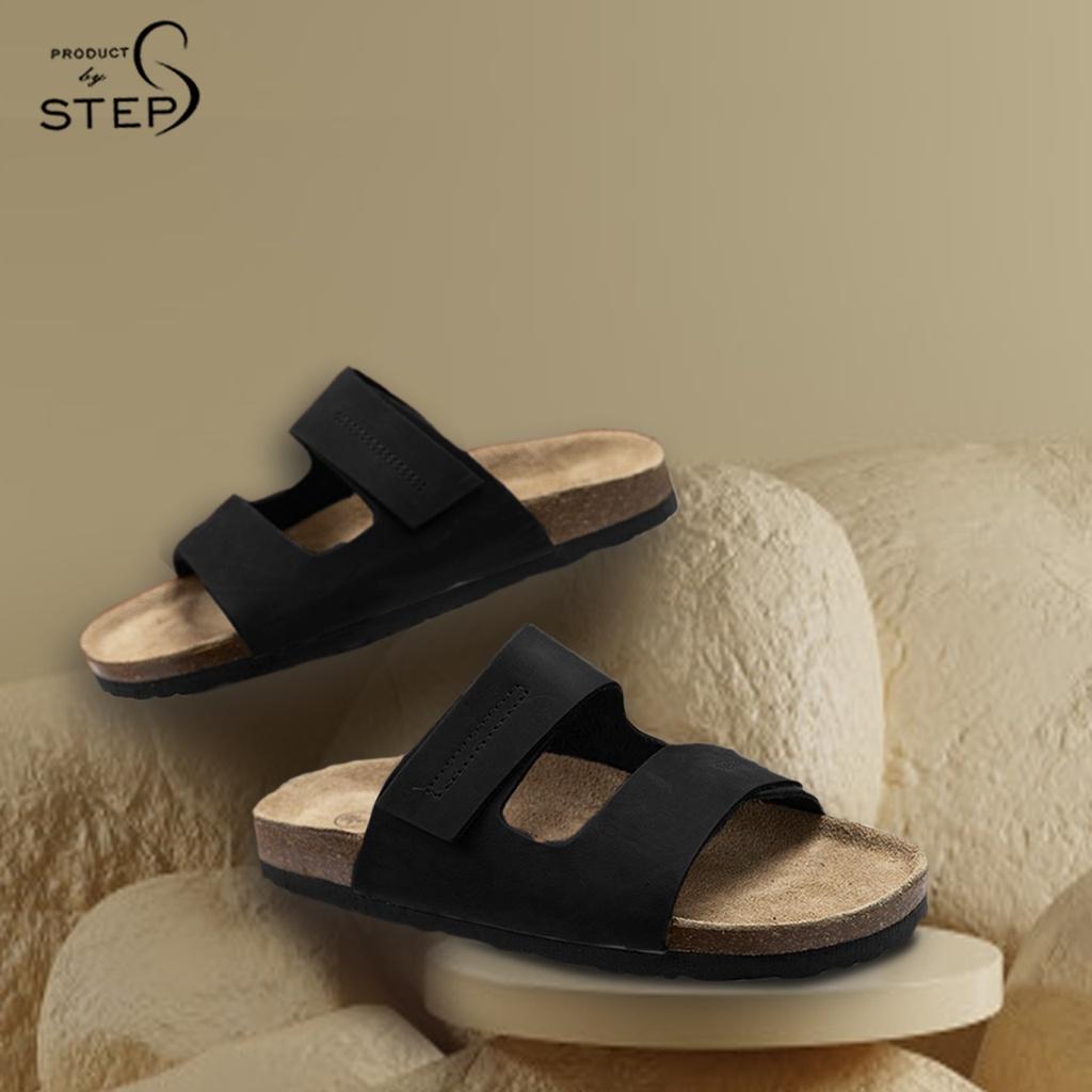 Dép đế trấu Unisex Da quai dập chỉ nổi