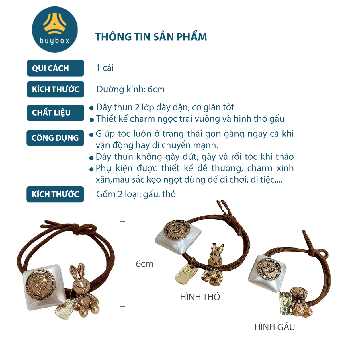 Dây buộc tóc kiểu Hàn, phụ kiện đính kèm độc lạ, trẻ trung, chất thun co dãn tốt, không gây gãy tóc - Buybox - BBPK304