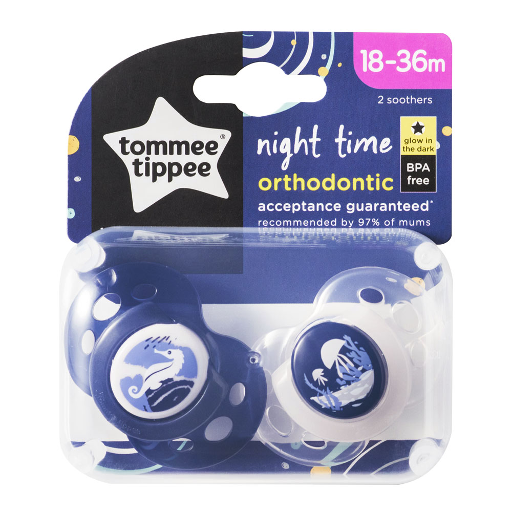 Ty ngậm dạ quang cho bé Tommee Tippee Night Time 18-36 tháng (vỉ đôi) - Cá Ngựa