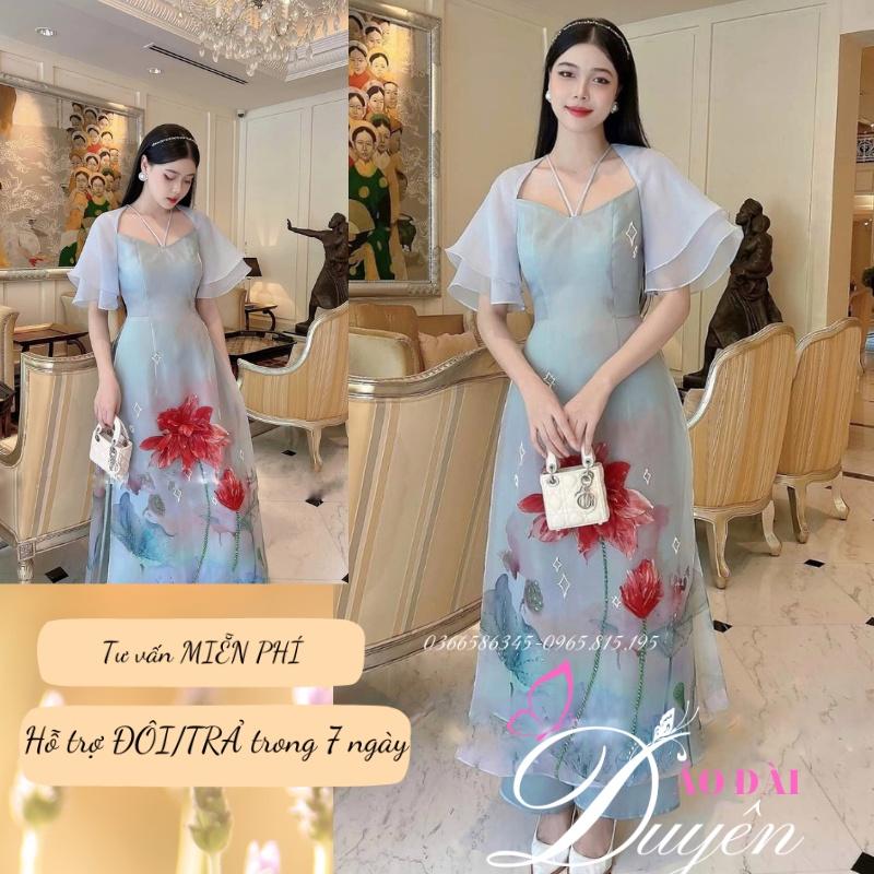 Áo dài cách tân 4 tà BÍCH DIỆP đính kết hoa 3D siêu đẹp