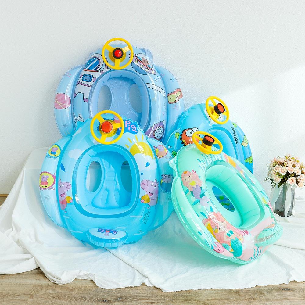 Phao Bơi Tròn Có Vô Lăng Họa Tiết Hoạt Hình Cho Bé 2-6 Tuổi