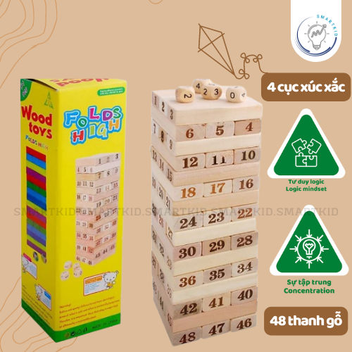 Bộ đồ chơi rút gỗ số 48 thanh - Đồ chơi thông minh sáng tạo cho bé