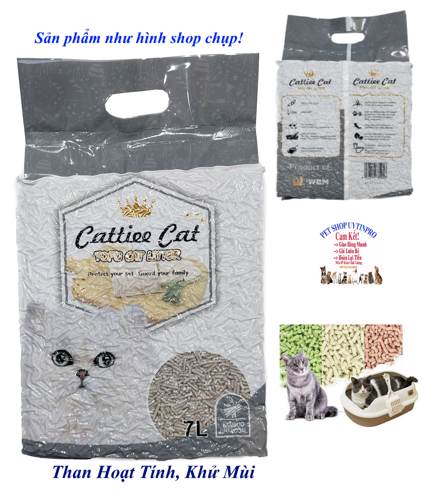 Cát vệ sinh đậu nành cho Mèo Cattiee Cat Tofu cat litter Túi 7L Nguyên liệu đậu nành tự nhiên, Khử mùi, Siêu vón cục