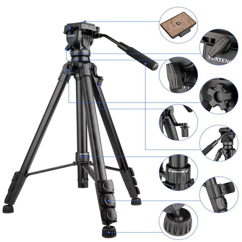 Chân máy tripod YUNTENG VCT-999RM dùng cho máy ảnh và điện thoại (Kèm túi đựng, đầu kẹp xoay 360 độ, remote) - Hàng Chính hãng