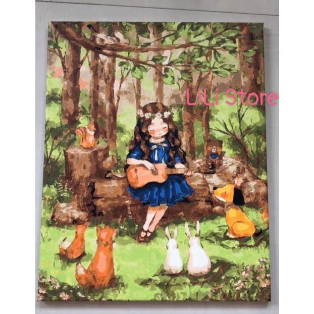 Tranh sơn dầu số hóa DIY khổ 40x50cm khung căng sẵn FOREST GIRLS