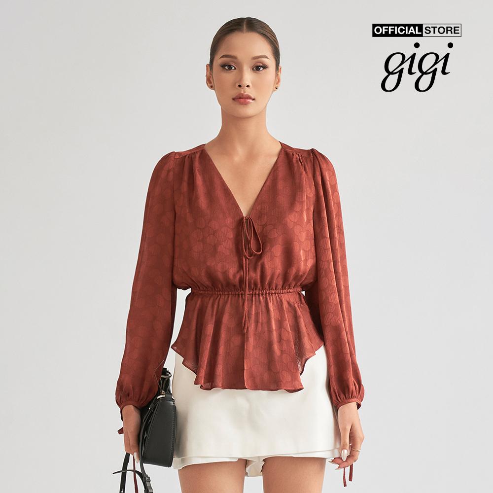 GIGI - Áo kiểu nữ tay dài cổ V phối thắt eo thời trang G1110T222283