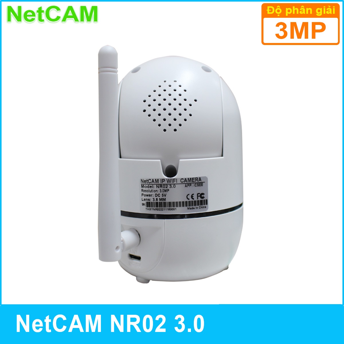 Camera IP WiFi Giám Sát An Ninh NetCAM NR02, độ phân giải 3.0MP - Hàng Chính Hãng