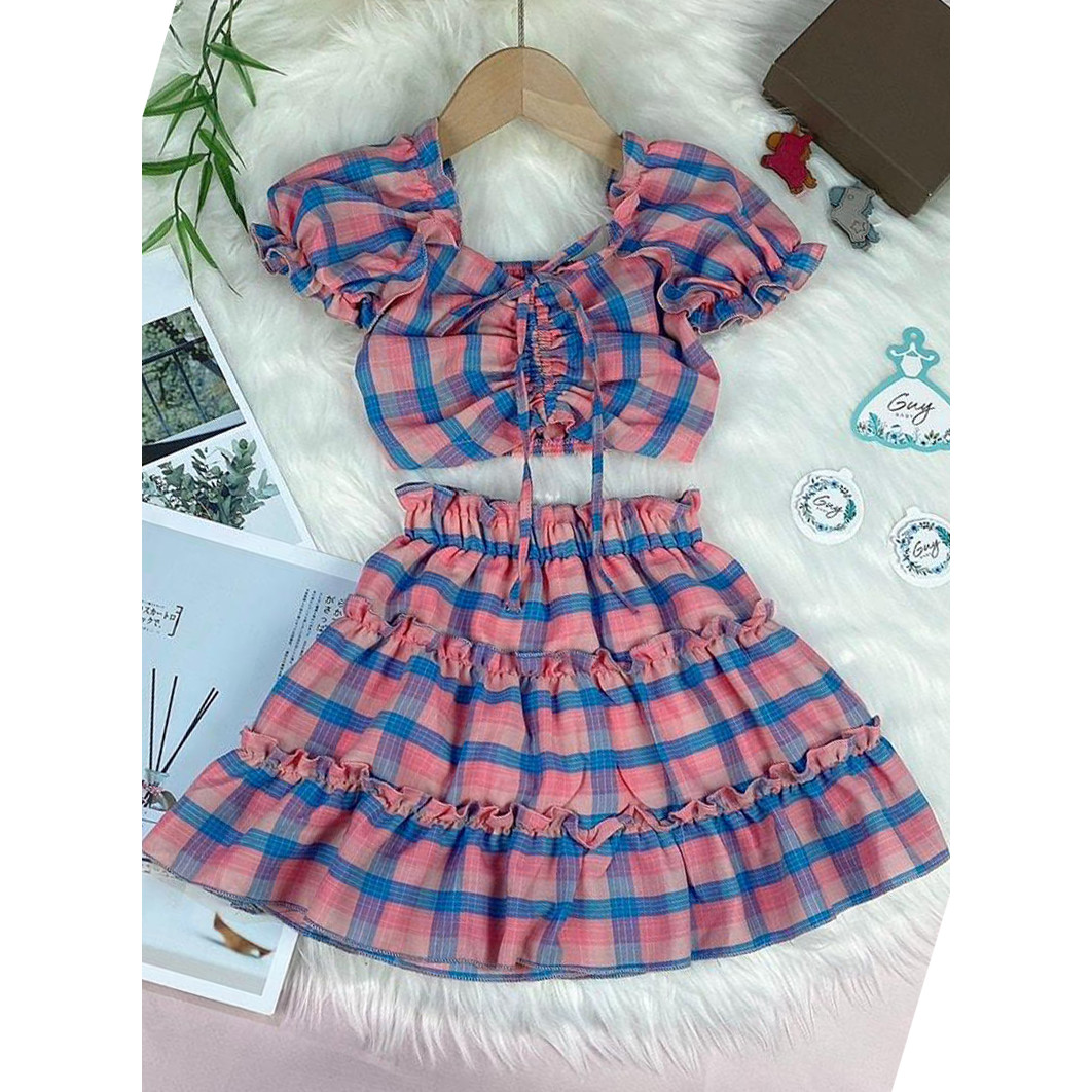 Set chân váy áo caro bé gái size 1-8