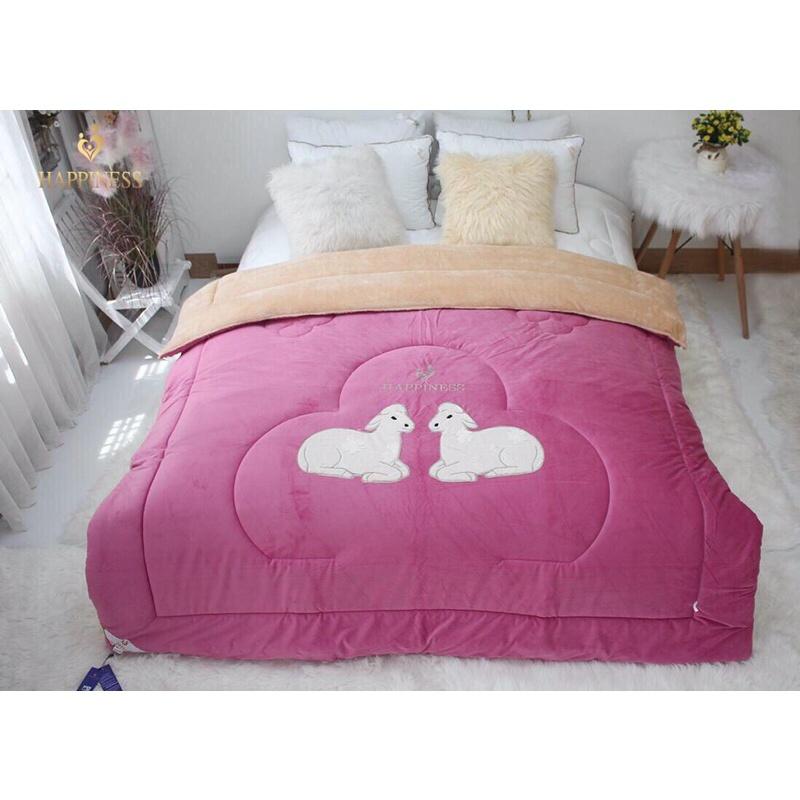 Chăn lông thỏ thêu happiness 2mx2m3