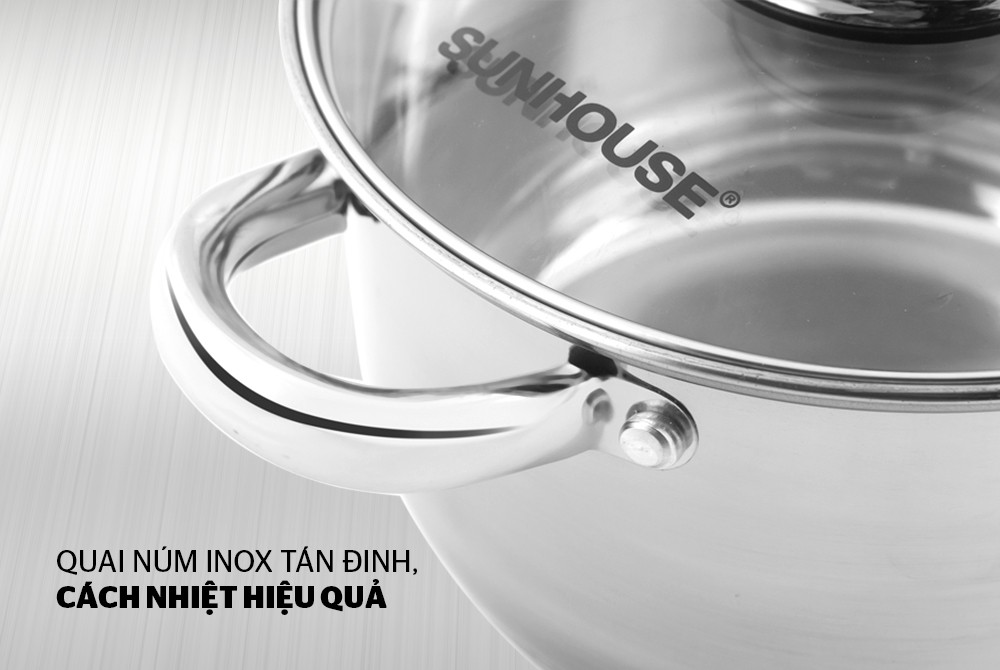 NỒI INOX 3 ĐÁY SUNHOUSE 24CM SH22124 SỬ DỤNG TRÊN MỌI LOẠI BẾP