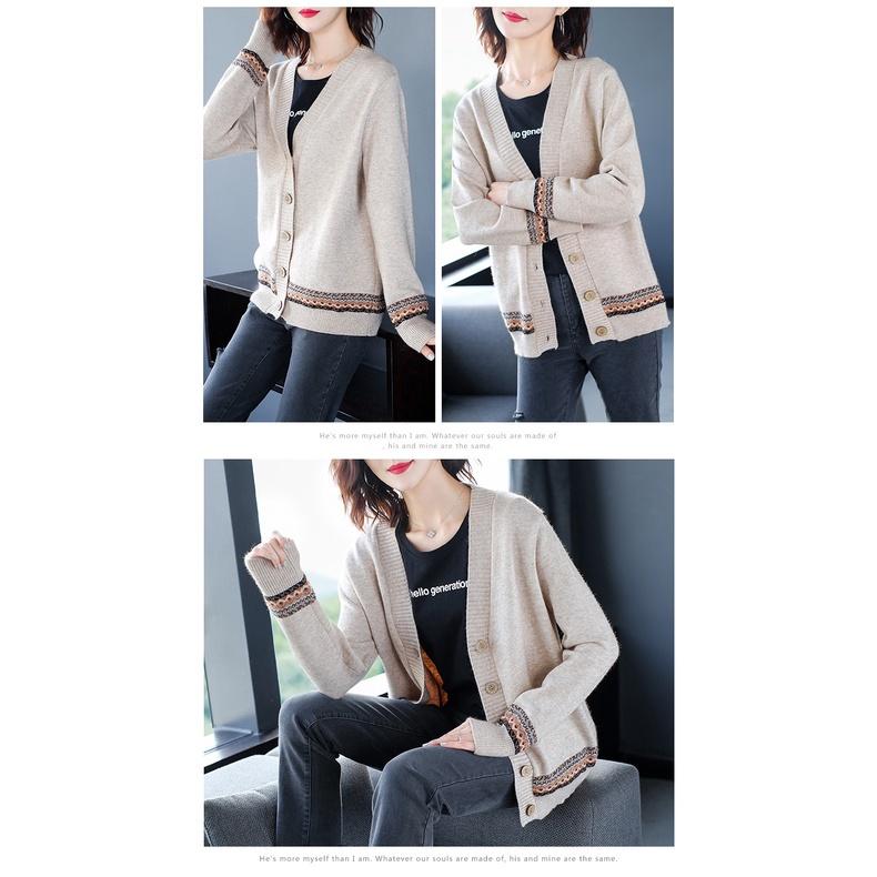 MS319 Áo khoác cardigan len nữ thổ cẩm cổ tim