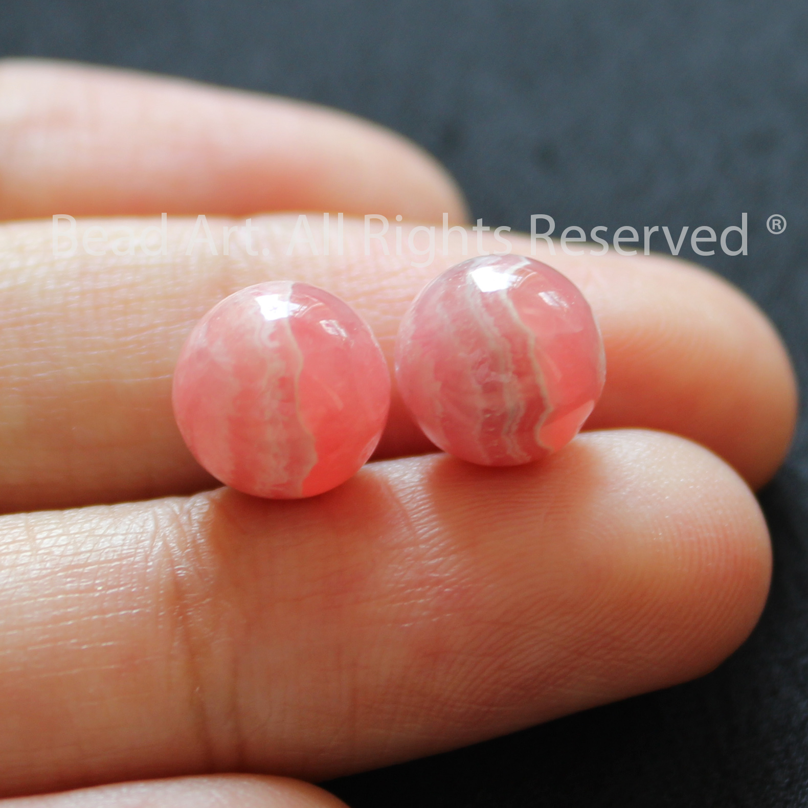 9MM Đá Đào Hoa Tự Nhiên Màu Hồng, Rhodochrosite Loại AA Vân Trắng, Đá Phối Vòng Tay Phong Thuỷ, Chuỗi Hạt, Mệnh Hoả, Thổ - Bead Art