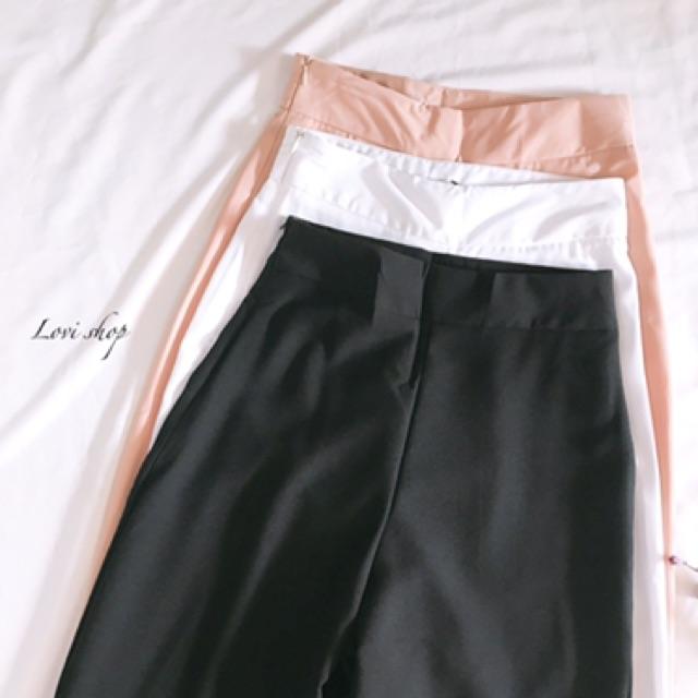 Quần ống rộng nữ culottes khóa kéo hông không túi 3 màu: đen, kem, trắng Lovi