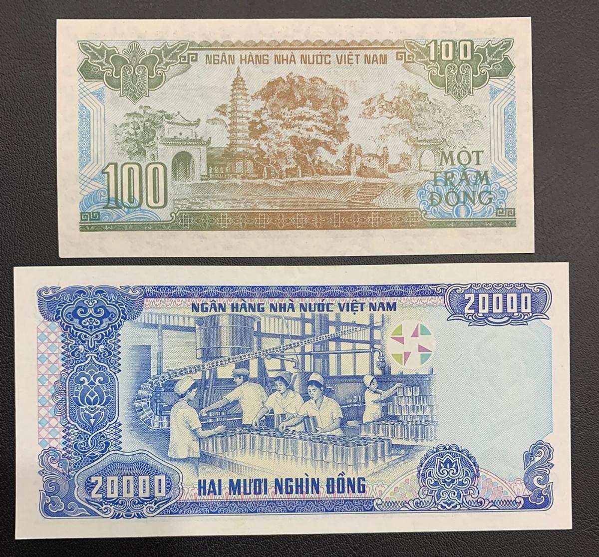 Combo 2 tờ 100 đồng và 20k giấy cotton 1991 ngày xưa [MỚI 99%], sưu tầm