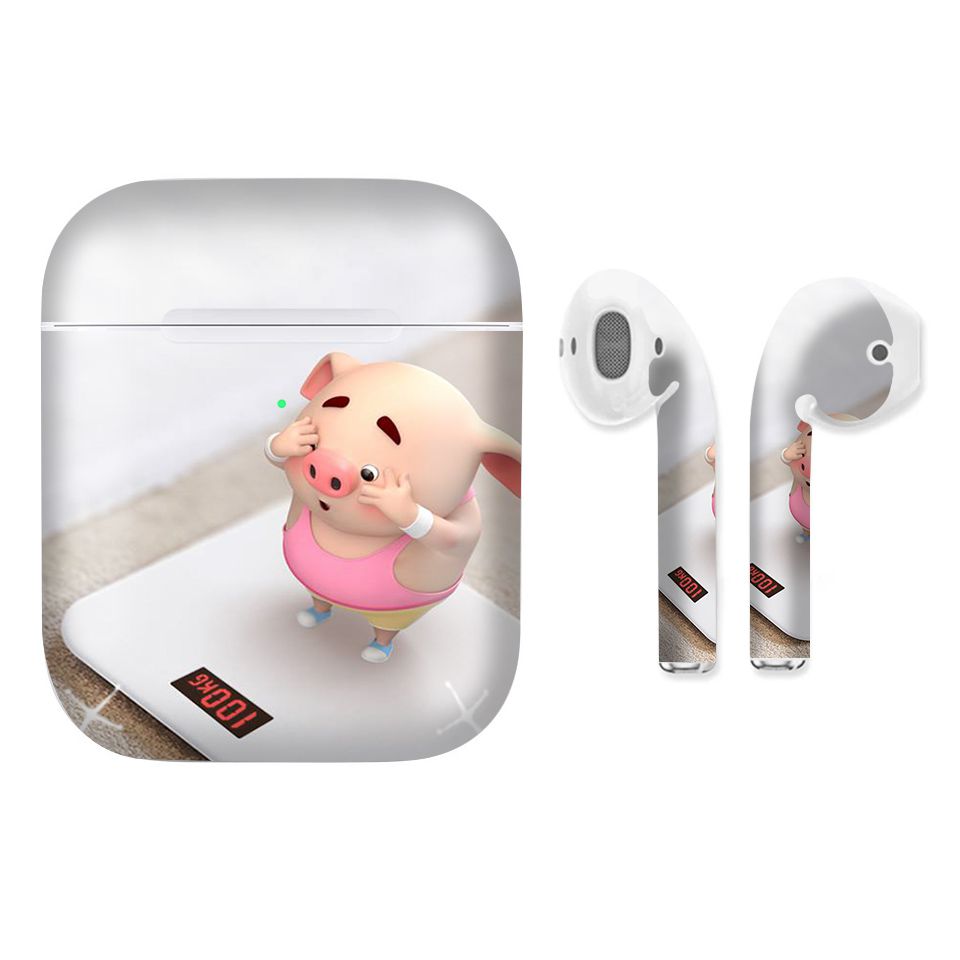 Miếng dán skin chống bẩn cho tai nghe AirPods in hình Heo con dễ thương - HEO2k19 - 016 (bản không dây 1 và 2)