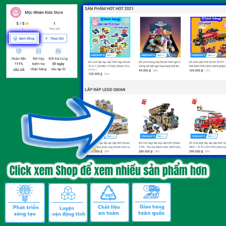 Đồ chơi lắp ráp xếp hình cứu hỏa Qman 2807 – Ô TÔ CỨU HỎA dành cho bé trai trên 6 tuổi