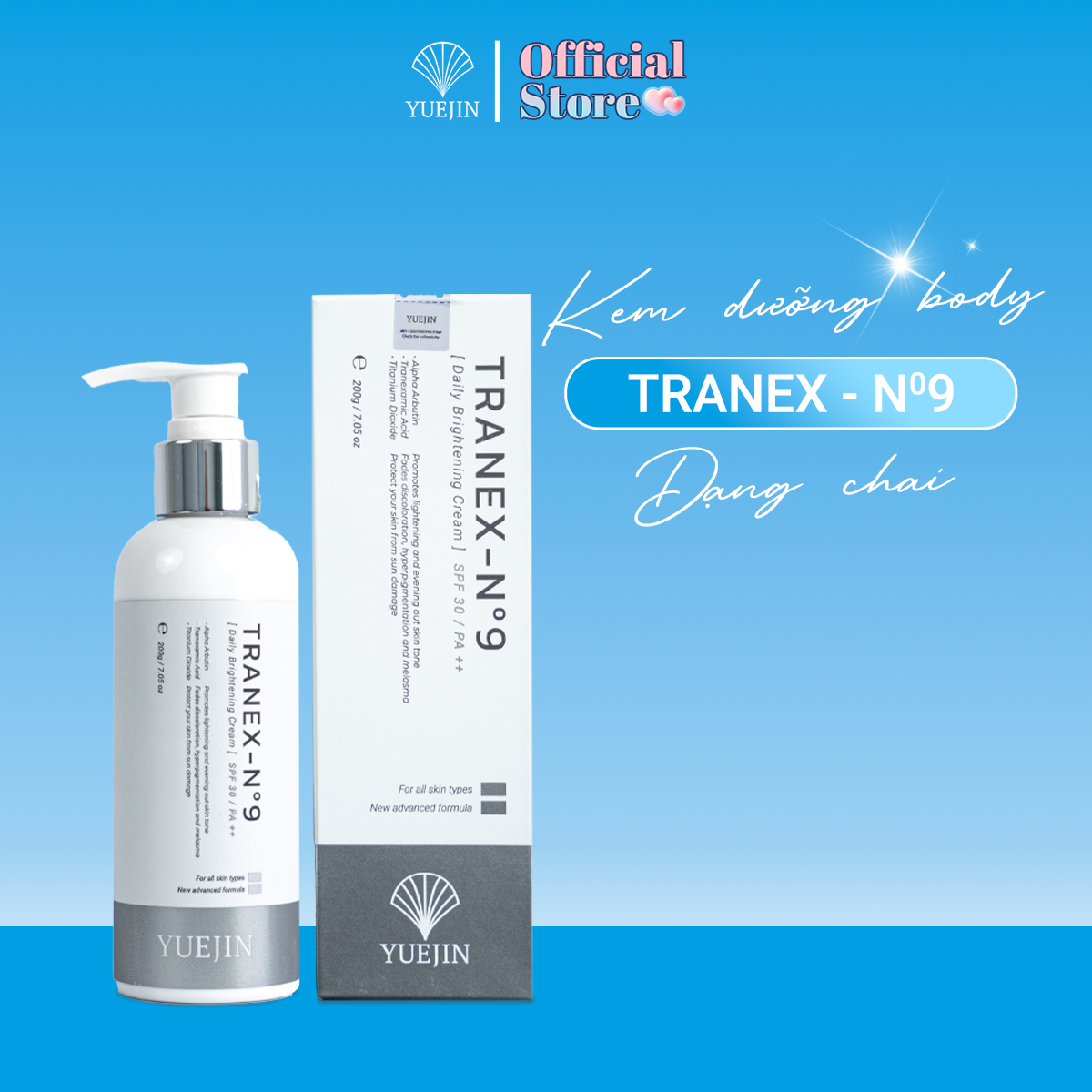 Kem Dưỡng Trắng Da Body TRANEX-No9 dưỡng ẩm, sáng da và giảm thâm - Yuejin