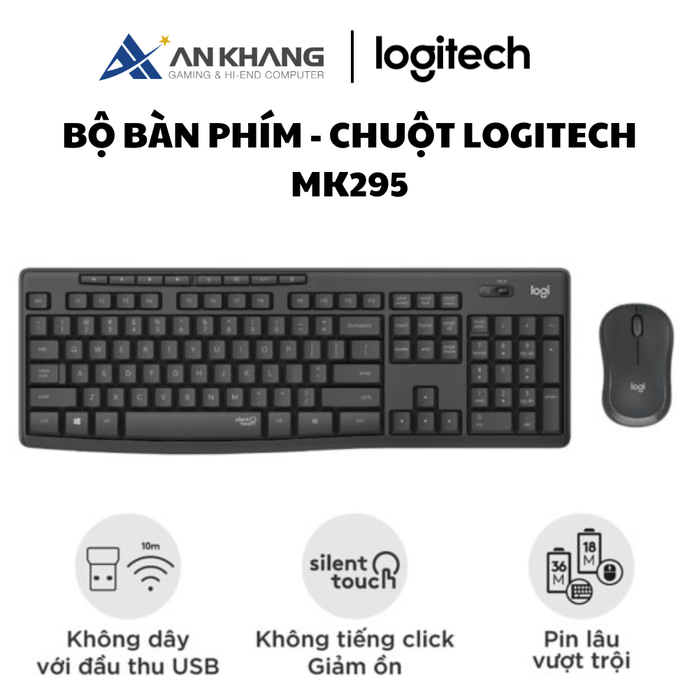 Bộ bàn phím chuột Logitech MK295 Không Dây Silent - Hàng Chính Hãng