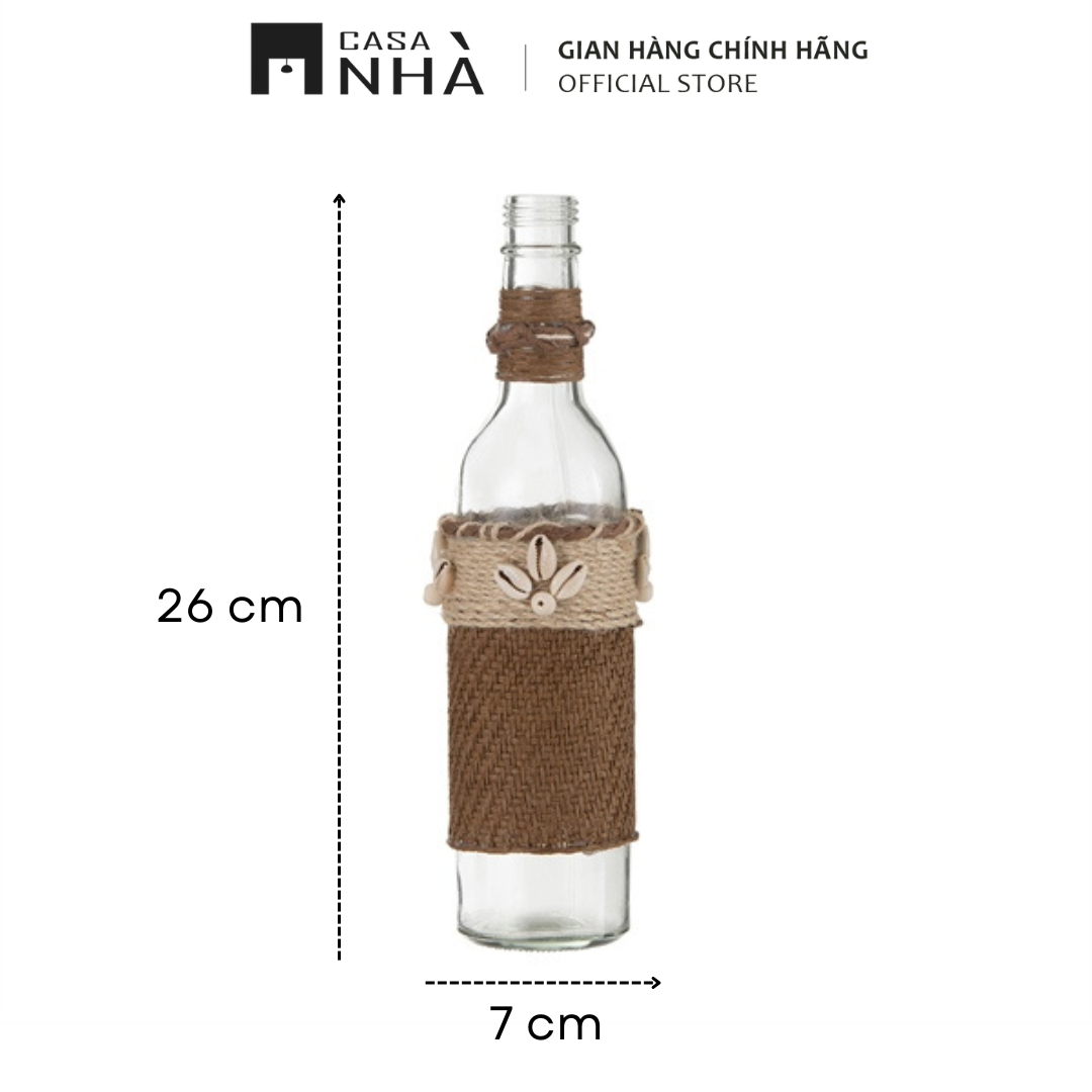 Chai Thủy Tinh Trang Trí Nhà Cửa - Vỏ Bọc Đan Lát Đính Kèm Vỏ Sò | Casanhà Home Furniture