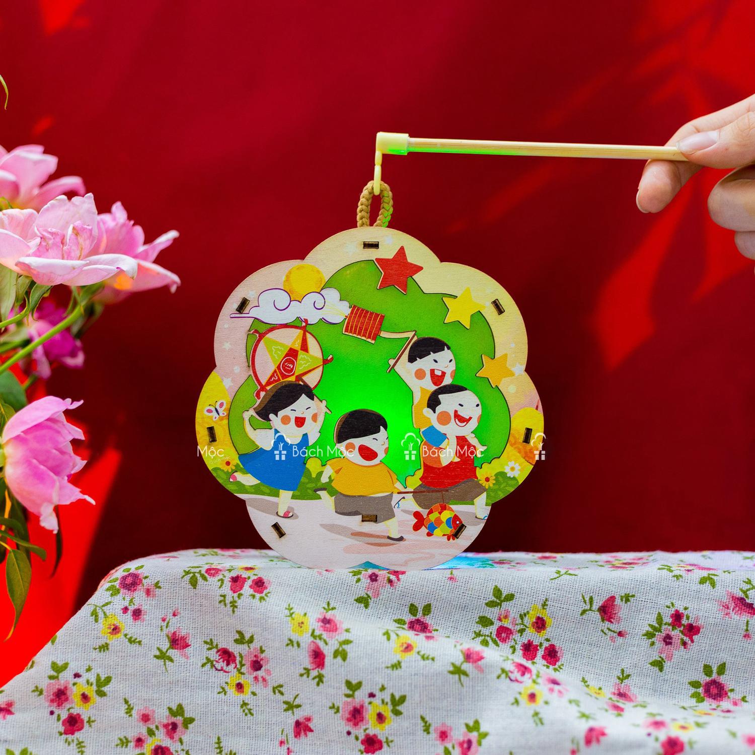 Lồng Đèn Trung Thu Gỗ 2 Mặt Màu - Bách Mộc - Rước Đèn Hoa