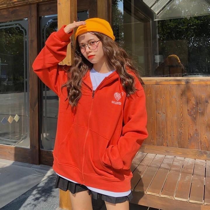 ÁO KHOÁC NỈ BÔNG BASIC THÊU TIM FORM SIÊU ĐẸP UNISEX NAM NỮ