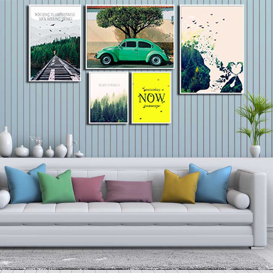 Bộ 5 tranh canvas treo tường Decor phong cảnh, phong cách scandianvian - DC078