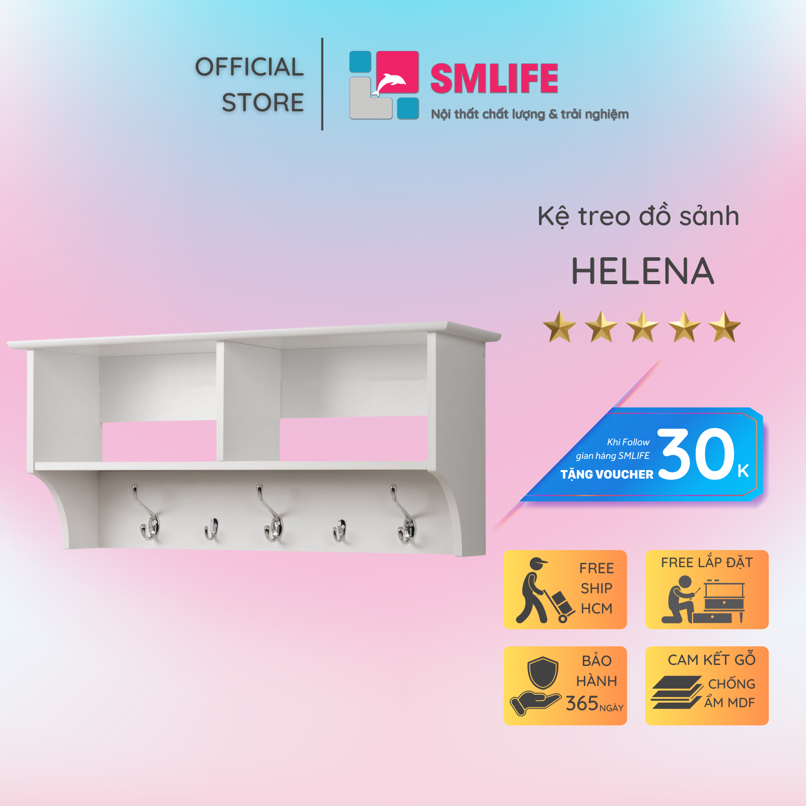 Kệ gỗ sảnh ra vào SMLIFE Helena  | Gỗ MDF dày 17mm chống ẩm | D80xR30xC40cm